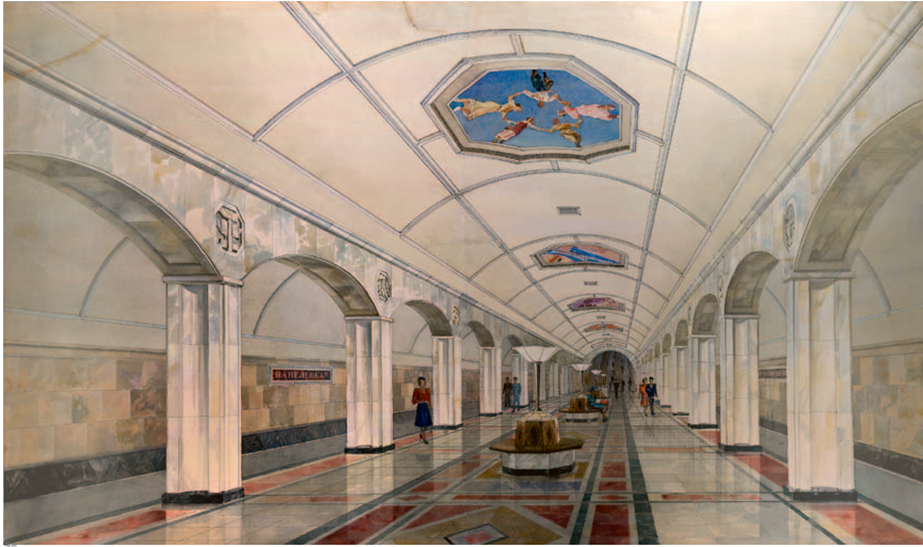 Эскиз станции Павелецкая с мозаичными панно Дейнеки.